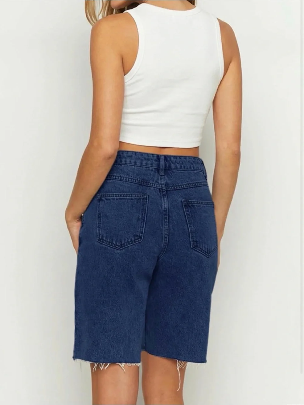 A125 Womens Crossover Denim Shorts Summer Asymmetrical High Waisted Straight
